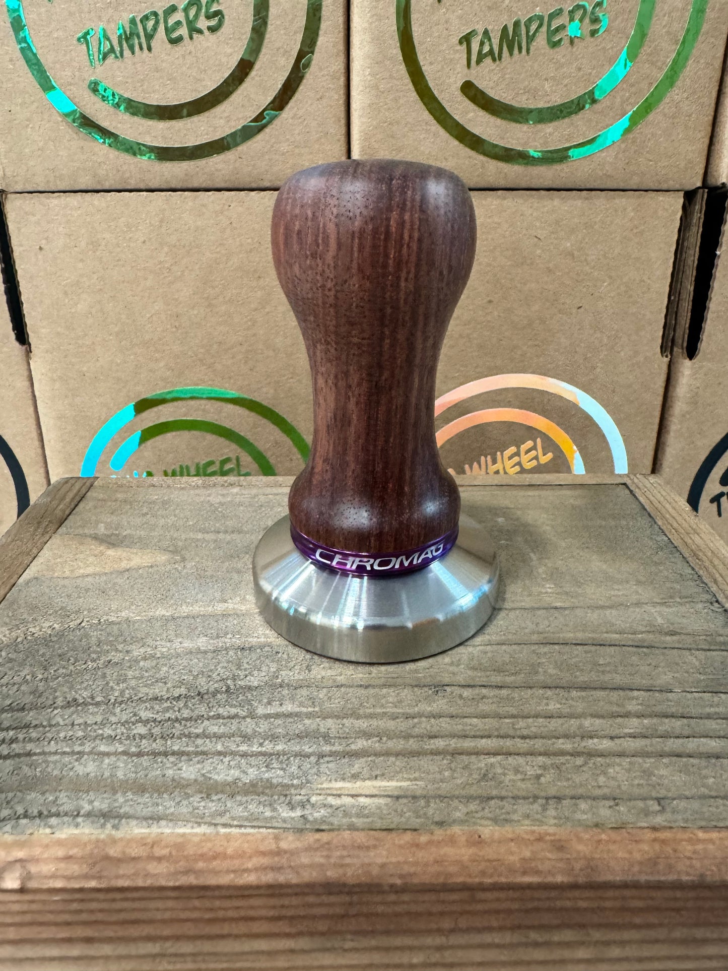 53mm Handmade Wooden tamper Purple Chromag spacer- 7.5 cm tall Fits Breville Barista Express machines