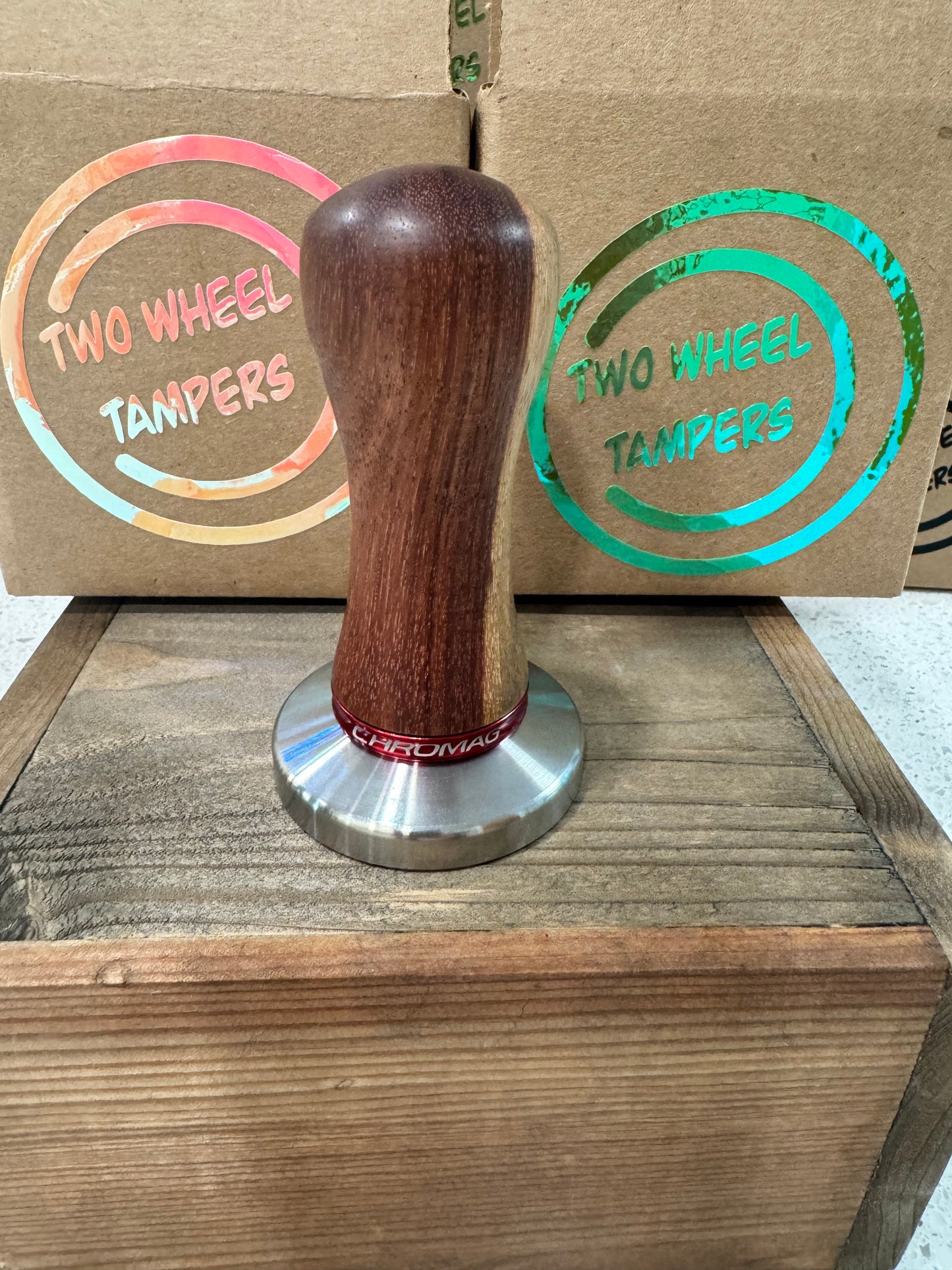 58mm Tall/Large Handmade Wooden tamper Red Chromag spacer- 9 cm tall for Large hands