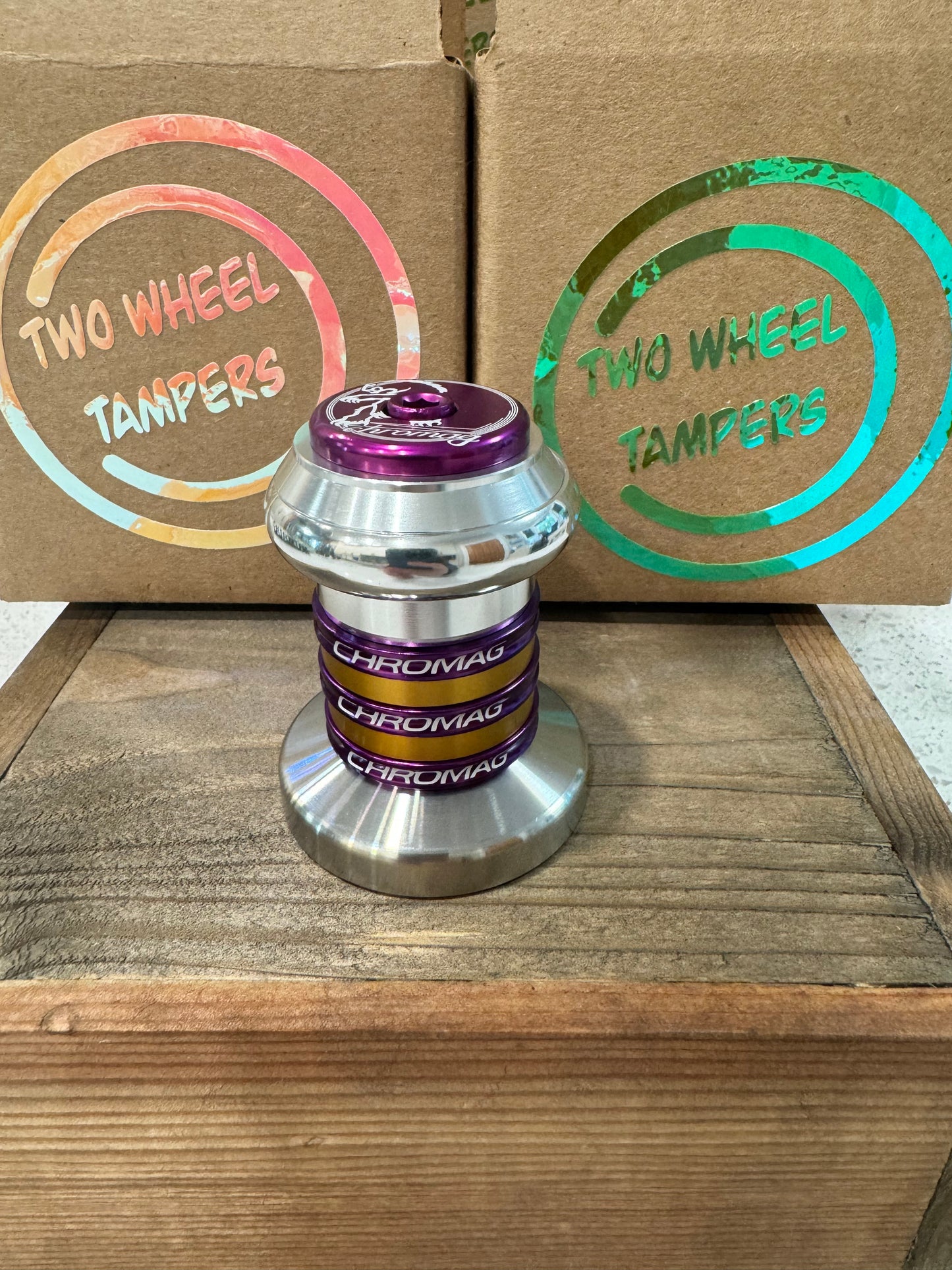 53mm Chromag/Wolftooth Chrome/Purple/Gold- 53mm tamper base fits Breville Barista Express Espresso Machines
