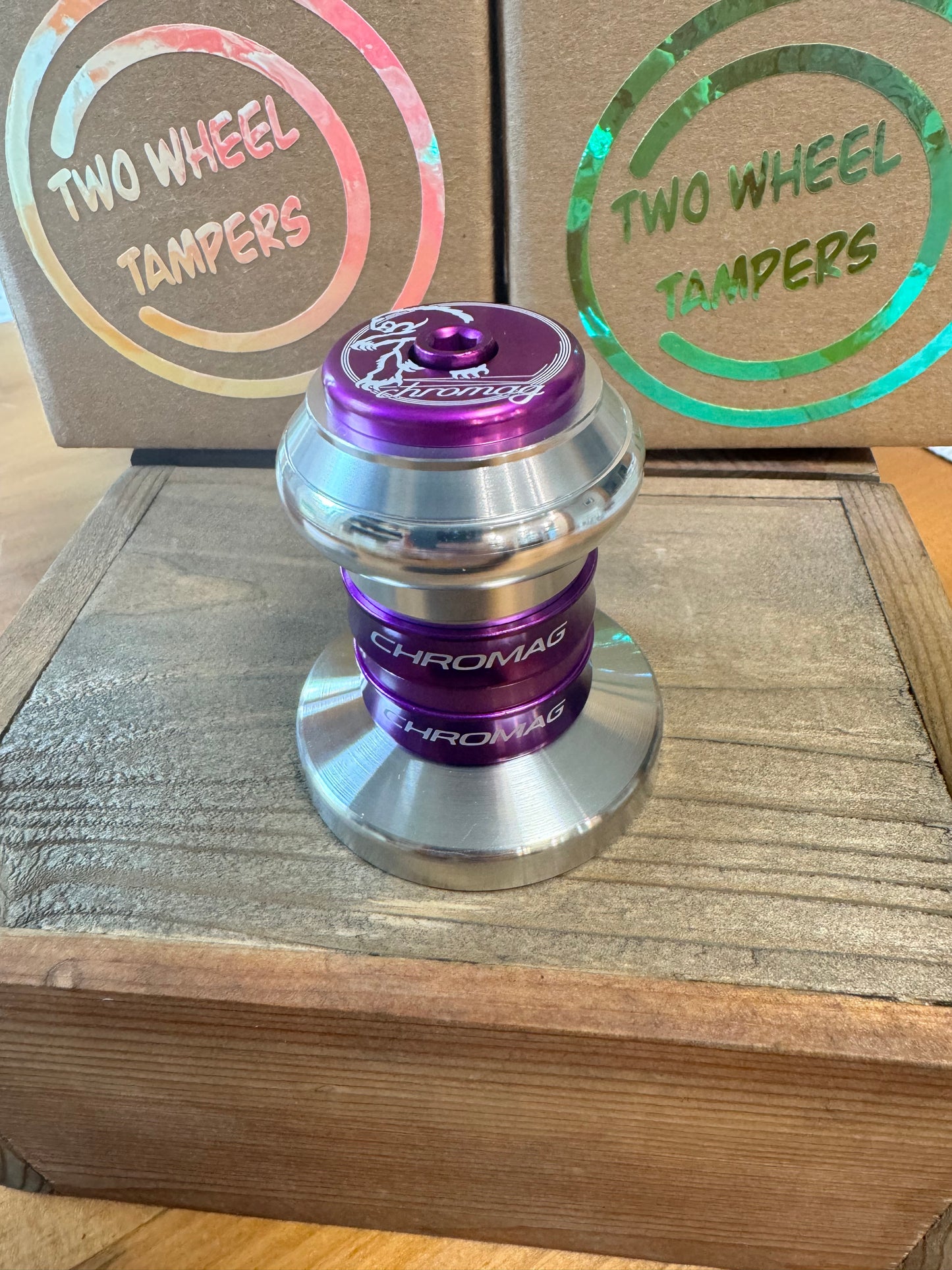 58mm tamper base- Full Chromag Chrome/Purple